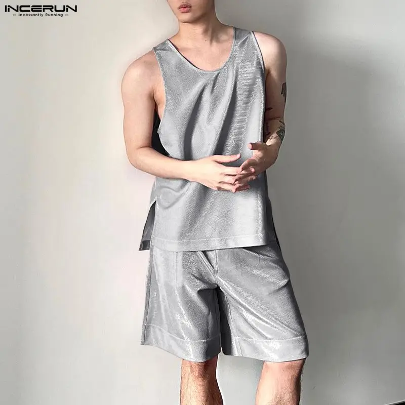 INCERUN Men's Sets Shiny Solid - đánh giá và giá Mens Fashion Summer