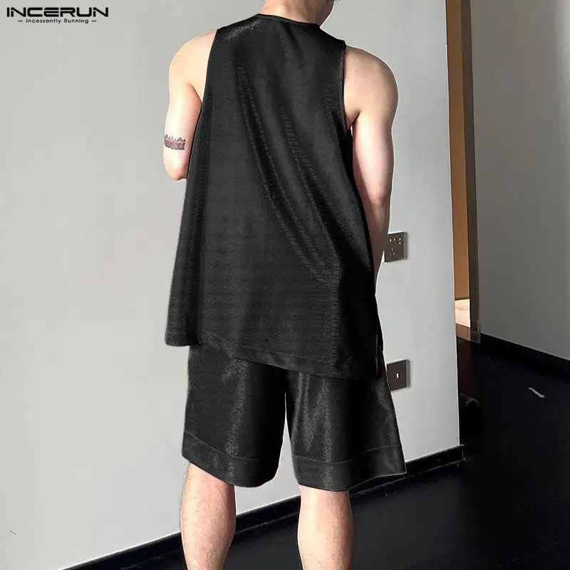 INCERUN Men's Sets Shiny Solid - đánh giá và giá Mens Fashion Summer