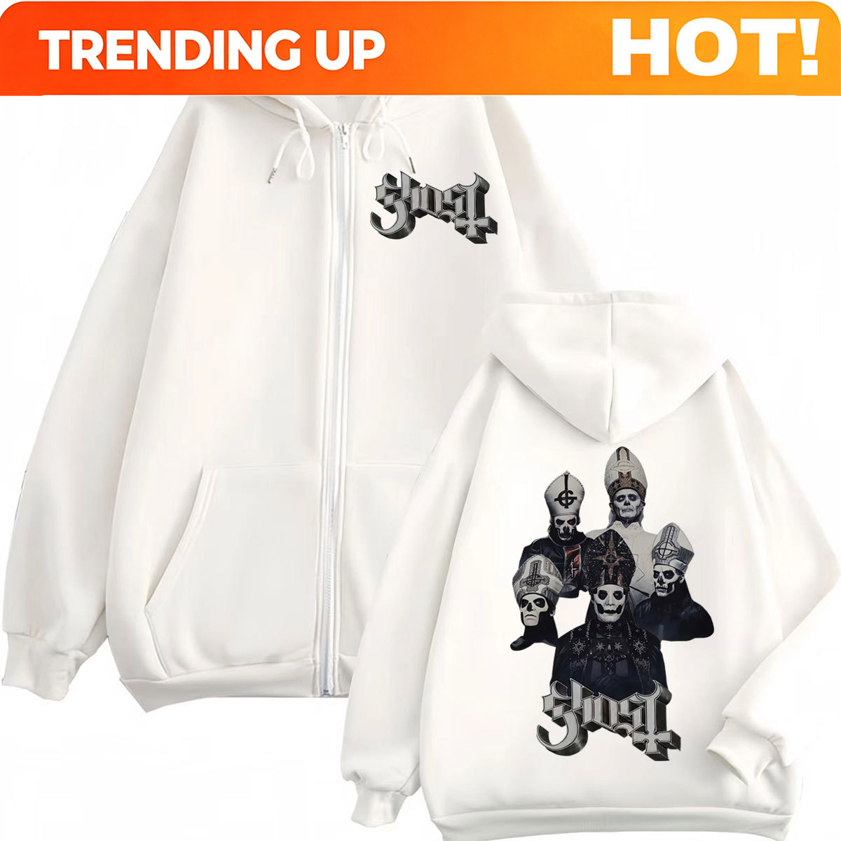 Hot Sale Ghost Band Zipper Hoo - đánh giá và giá Mens Fashion Zip Up Hoodies